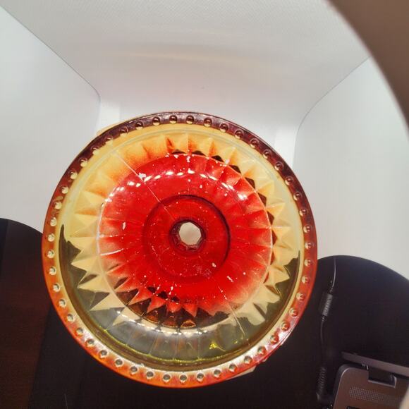 Vintage Amberina Glass Pedestal Footed Compote Candy Dish Orange Red - Picture 3 of 7